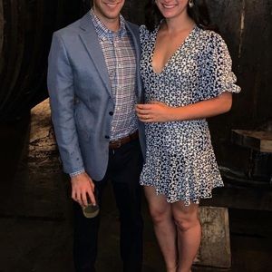 Navy and white floral mini dress